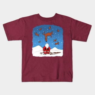 Santa Wrangling Flying Reindeer Kids T-Shirt